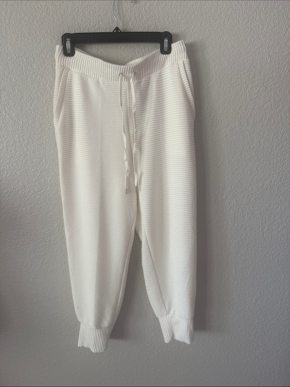 Cozy Cream Ribbed Joggers with Drawstring Waist